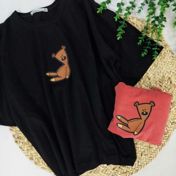 تیشرت نخ و پنبه باکسی زنانه خرس مستربین