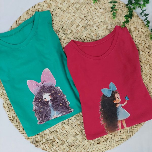 تیشرت قواره دار نخ و پنبه زنانه چاپ دختر