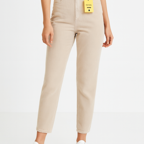 شلوار کتان کج راه مام استایل زنانه قد ۹۰